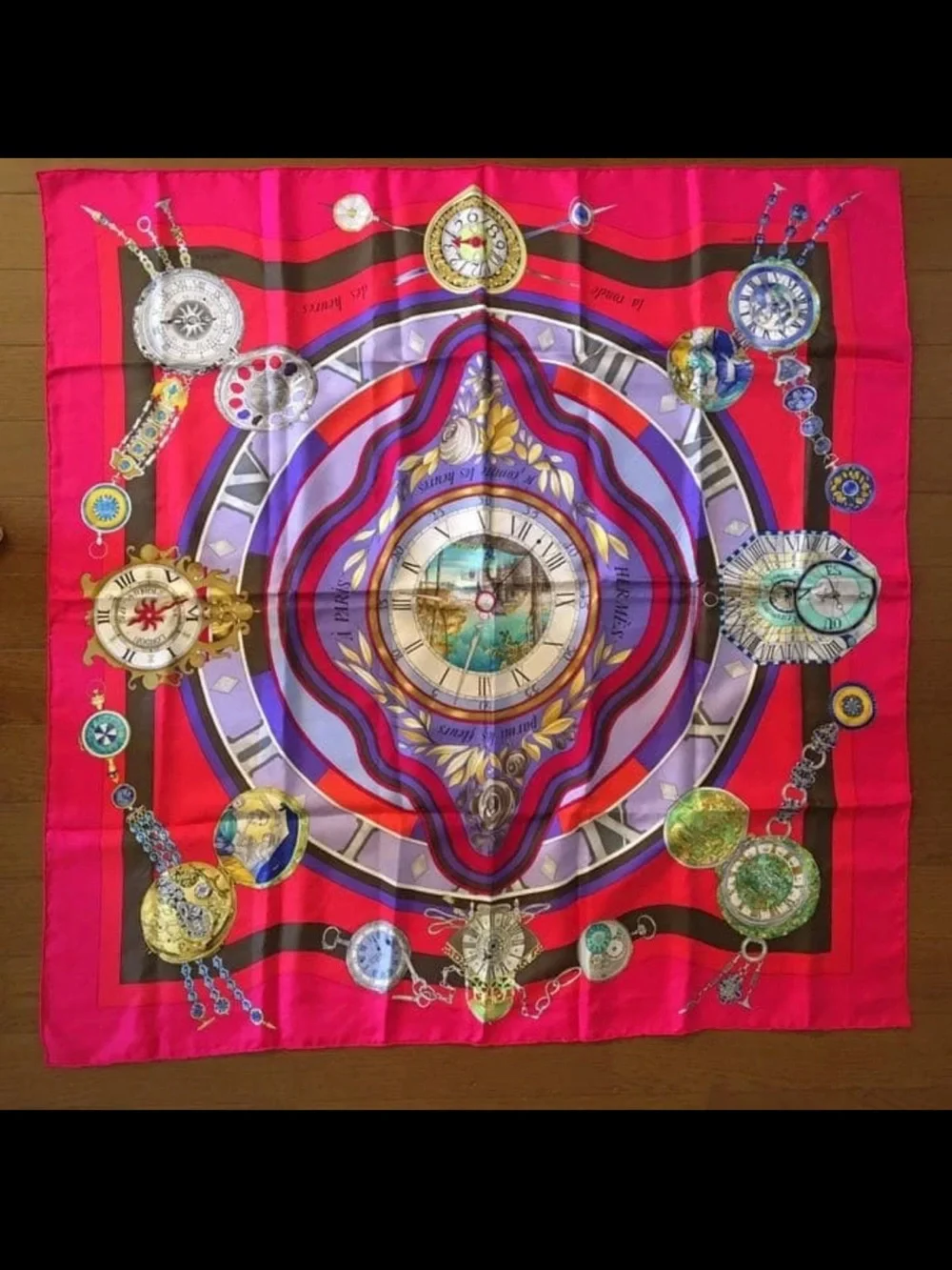Hermes Silk Scarf in Fuchsia, Purple, Red and Gold